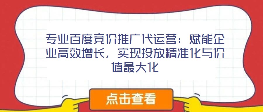 專業(yè)百度競(jìng)價(jià)推廣代運(yùn)營(yíng)：賦能企業(yè)高效增長(zhǎng)，實(shí)現(xiàn)投放精準(zhǔn)化與價(jià)值最大化