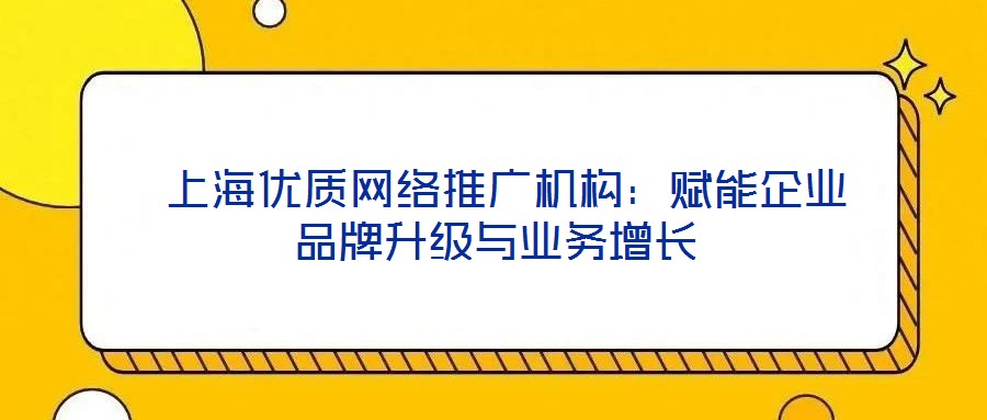  上海優(yōu)質(zhì)網(wǎng)絡(luò)推廣機(jī)構(gòu)：賦能企業(yè)品牌升級與業(yè)務(wù)增長