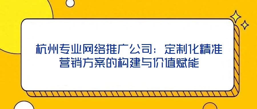 杭州專業(yè)網(wǎng)絡推廣公司：定制化精準營銷方案的構建與價值賦能