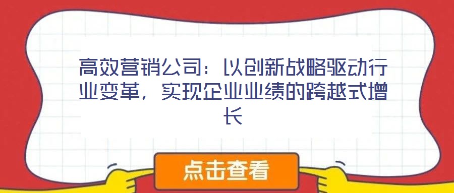 高效營(yíng)銷公司：以創(chuàng)新戰(zhàn)略驅(qū)動(dòng)行業(yè)變革，實(shí)現(xiàn)企業(yè)業(yè)績(jī)的跨越式增長(zhǎng)