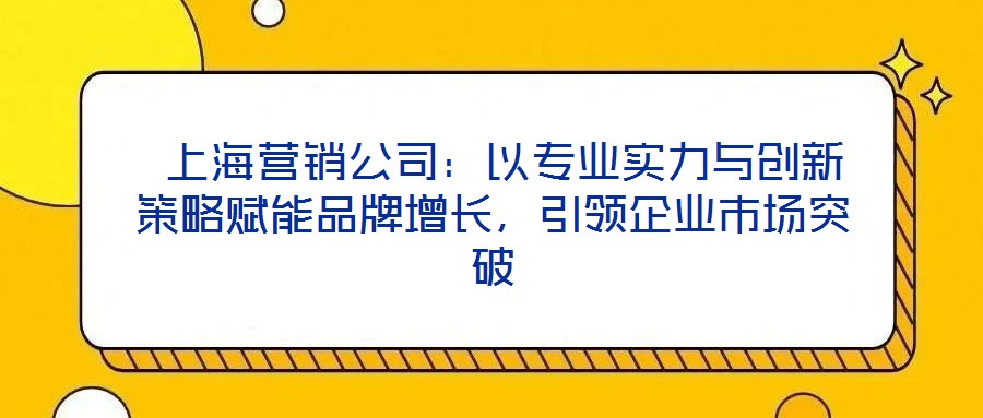  上海營銷公司：以專業(yè)實力與創(chuàng)新策略賦能品牌增長，引領企業(yè)市場突破