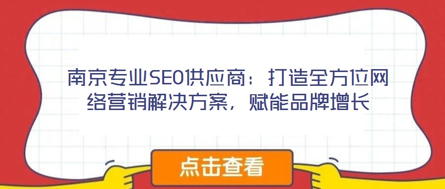南京專業(yè)SEO供應(yīng)商：打造全方位網(wǎng)絡(luò)營銷解決方案，賦能品牌增長