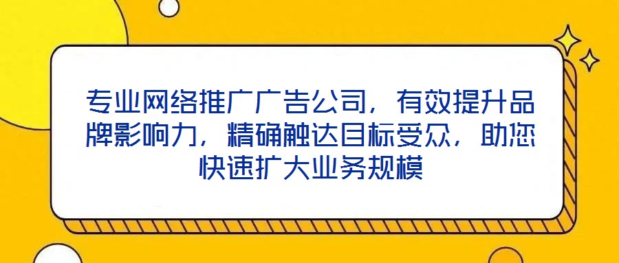 專業(yè)網(wǎng)絡(luò)推廣廣告公司，有效提升品牌影響力，精確觸達(dá)目標(biāo)受眾，助您快速擴(kuò)大業(yè)務(wù)規(guī)模