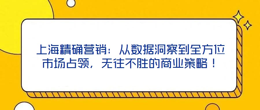 上海精確營銷：從數(shù)據(jù)洞察到全方位市場占領(lǐng)，無往不勝的商業(yè)策略！