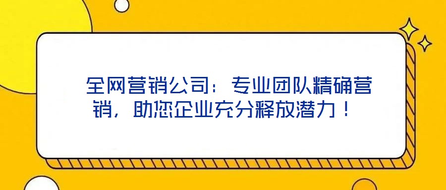  全網(wǎng)營(yíng)銷公司：專業(yè)團(tuán)隊(duì)精確營(yíng)銷，助您企業(yè)充分釋放潛力！
